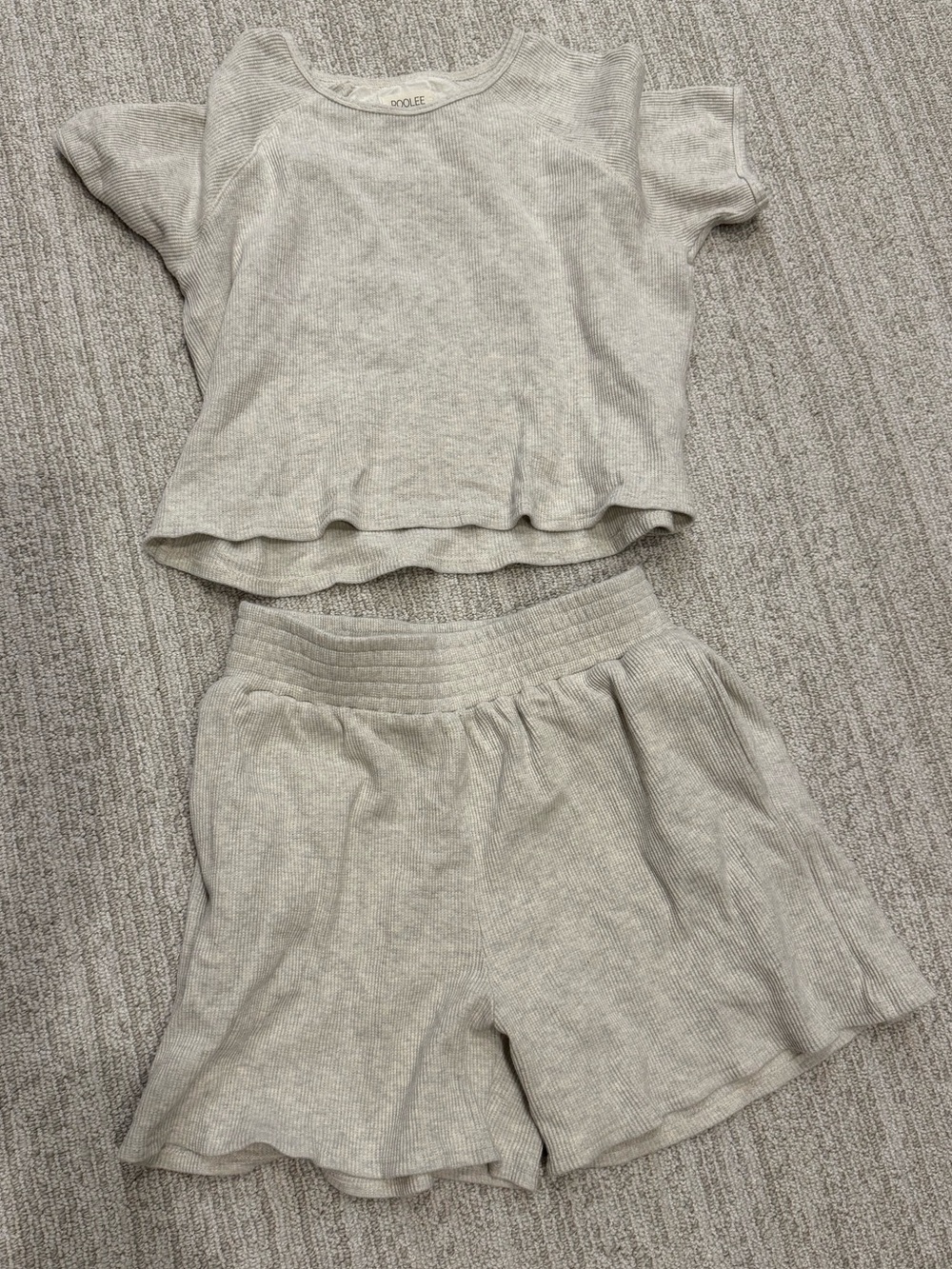 Roolee women’s beige two piece Set - Soft Ribbed Top & Shorts